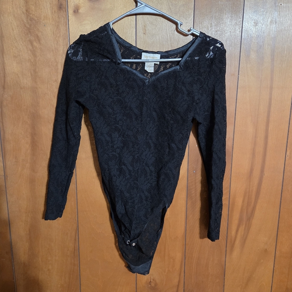 Vintage 90s Y2k Victorias Secret Black Lace Bodysuit Romantic Size Small